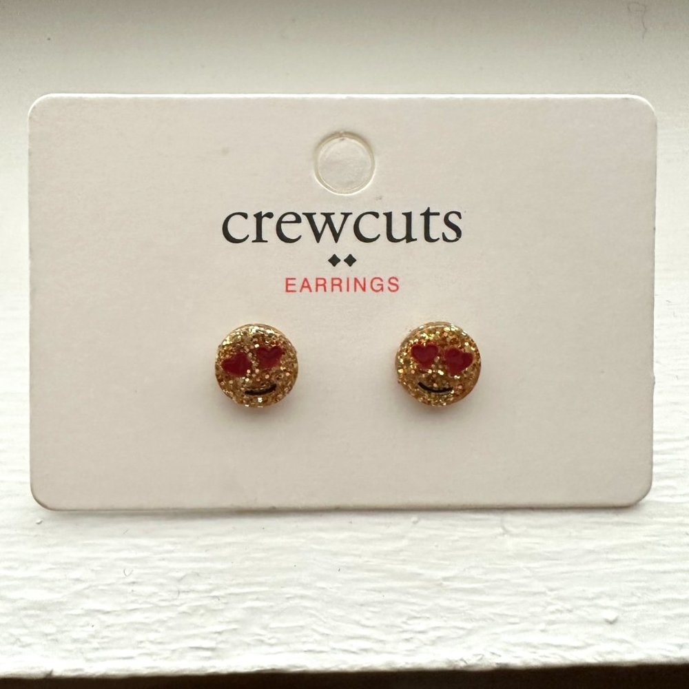 J. Crew Crewcuts Glittery Heart Eyed Emoji Earrings NWT 😍